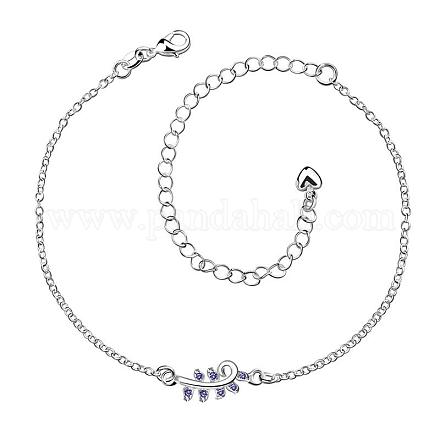 Delicate Silver Plated Brass Cubic Zirconia Leaf Anklets AJEW-BB05223-A-1