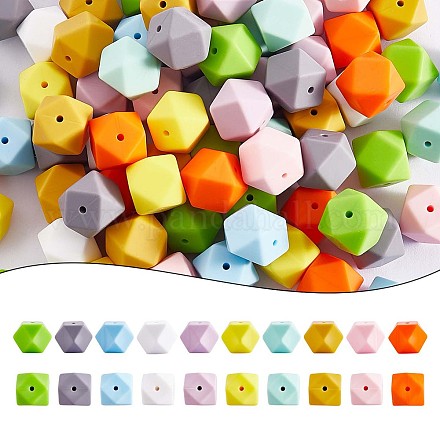 100Pcs Silicone Beads Mixed Color Hexagonal Silicone Beads Bulk Spacer Beads Silicone Bead Kit for Bracelet Necklace Keychain Jewelry Making JX307A-1