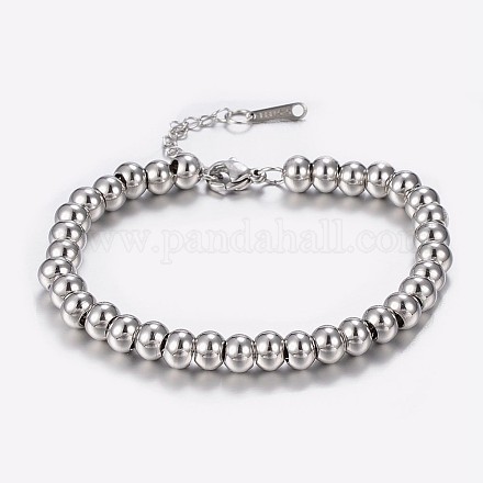 304 bracelet en acier inoxydable avec 201 perles rondes en acier inoxydable BJEW-I238-12P-1