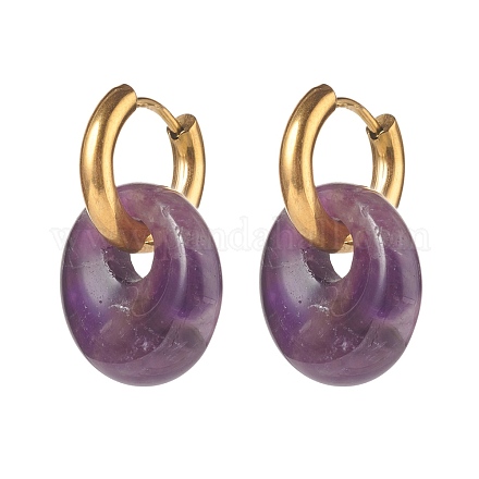Handmade Natural Amethyst Dangle Hoop Earrings EJEW-JE04578-01-1