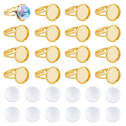 Sunnyclue 40 kit d'ébauches de bagues réglables comprenant 40 plateaux de réglage des ébauches de bagues et 40 cabochons en verre transparents demi-ronds pour la fabrication de bijoux. DIY-SC0015-73-1