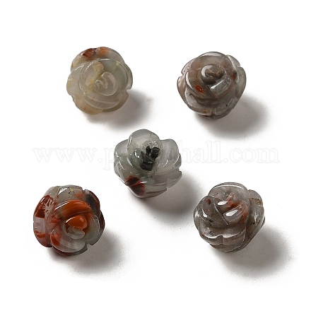 Perles de fleurs sculptées en pierre de sang africaine naturelle G-O156-B-28-1