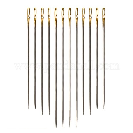 鉄の自己糸の手の縫い針  ゴールドカラー  36x0.76mm  約12個/袋 IFIN-R232-02G-1