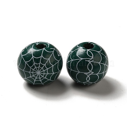 Toiles d'araignées imprimées halloween perles européennes en bois coloré WOOD-K007-04F-1