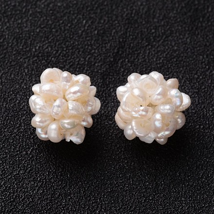 Runde handmad natürliche Perle gewebt Perlen PEAR-J002-01-1