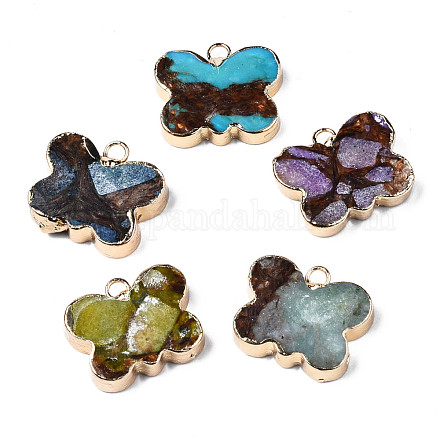 Butterfly Assembled Natural Bronzite and Natural & Synthetic Gemstone Pendants G-N330-55-1