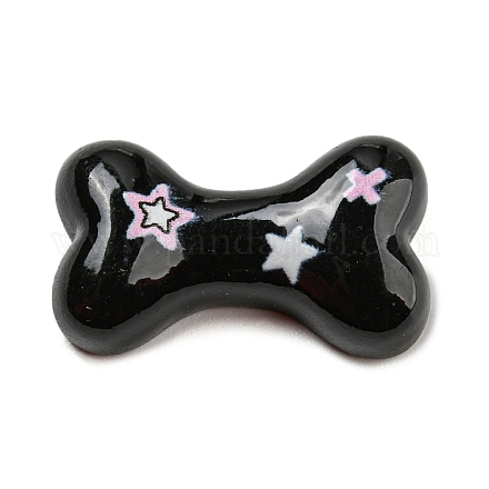 ブラック&ピンクの不透明樹脂カボション  ジュエリー作りのための  犬用の骨  14x24x6.5mm CRES-P026-A01-1