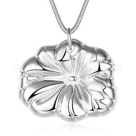 Fashion Popular Silver Plated Brass Snake Chain Lotus Leaf Pendant Necklaces NJEW-BB01575-1