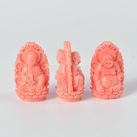 Avalokitesvara e buddha tinto perle di corallo sintetico CORA-P001-04-1