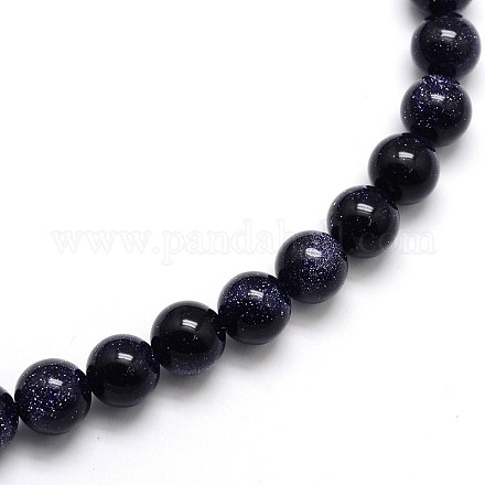 Synthetic Blue Goldstone Round Beads Strands X-G-O047-11-6mm-1