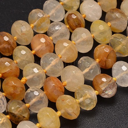 Faceted Rondelle Natural Yellow Hematoid Quartz Beads Strands G-I176-29-1