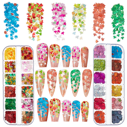 OLYCRAFT 2 Boxs 24 Styles Maple Leaf Nail Sequins Fall Leaf Sequins Nail Art Glitter Sequins Maple Leaf Paillettes Nail Art Decorations Colorful Filling Sequin for Resin Jewelry Making DIY Crafting MRMJ-OC0003-61-1