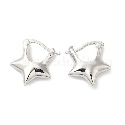 Boucles d'oreilles créoles étoile en laiton placage rack pour femme EJEW-D073-04P-1