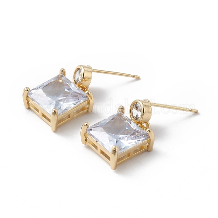 Clear Cubic Zirconia Square Dangle Stud Earrings EJEW-L261-002G-1