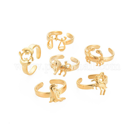 Ion Plating(IP) 304 Stainless Steel 12 Constellations/Zodiac Signs Open Cuff Ring for Women RJEW-S405-156G-1