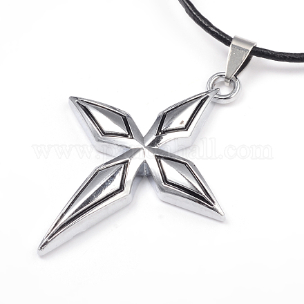 Крест кожаный кулон ожерелья для женщин X-NJEW-P127-042AS-1