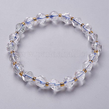 Faceted Natural Quartz Crystal Stretch Beaded Bracelets BJEW-H543-A10-1
