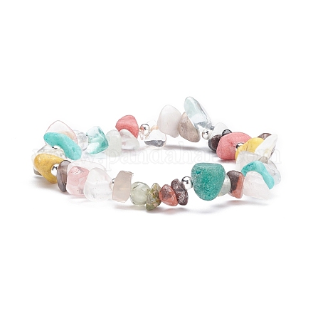 Bracelet extensible en perles de pierres précieuses mixtes naturelles et synthétiques pour femme BJEW-JB07657-01-1