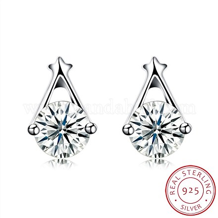 Exquisite 925 Sterling Silver Cubic Zirconia Stud Earrings EJEW-BB20048-1