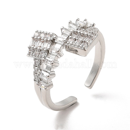 Clear Cubic Zirconia Rectangle Open Cuff Ring RJEW-C041-08P-1