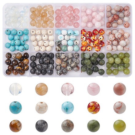 225 pièces 15 styles ensemble de perles de pierres précieuses naturelles et synthétiques mélangées G-FS0005-72-1