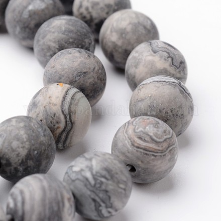 Frosted Round Natural Map Stone/Picasso Stone/Picasso Jasper Bead Strands G-J346-04-10mm-1
