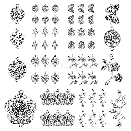 SUNNYCLUE 1 Box 64pcs 8 Styles Butterfly Tree of Life Connector Charms Findings Chakra Flower Craft Supplies for DIY Jewellery Bracelet Necklace Earring Making Crafting Accessories TIBE-SC0001-58-1
