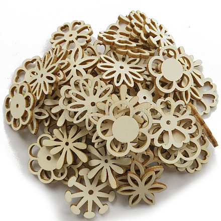 50 pz ornamento di ritagli a forma di fiore in legno non finito WOCR-PW0003-05-1