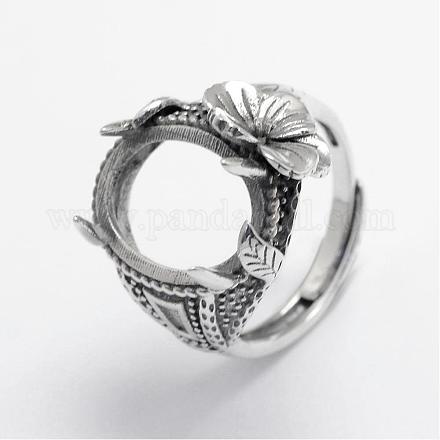 Adjustable Thai Sterling Silver Oval Wide Band Ring Components STER-F025-29AS-1