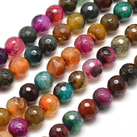 Dyed Natural Agate Faceted Round Beads Strands G-E268-22-1