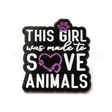 この女の子は動物を救うために作られたという言葉 エナメルピン  電気泳動黒合金動物保護ブローチ服バックパック  30x27x1.5mm JEWB-I022-06A-1