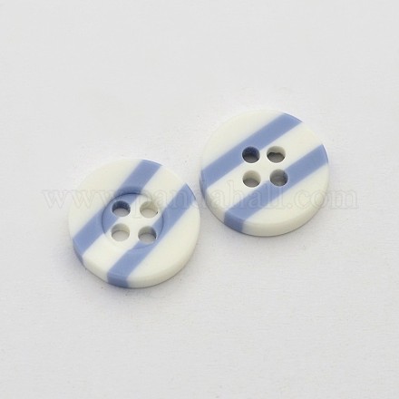 Teñidos planas redondas botones de resina de rayas de 4 agujero para niños BUTT-N012-01I-1