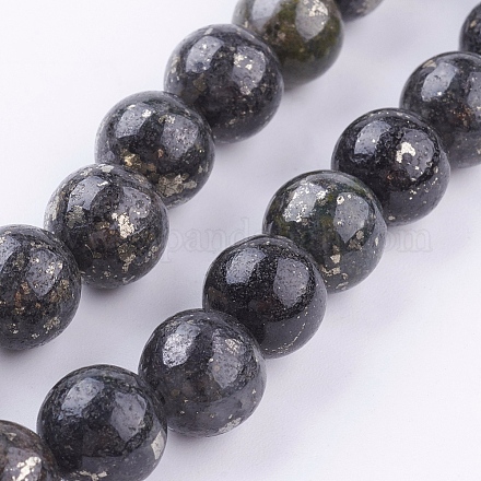 Chapelets de perles de pyrite naturelle  G-P303-01-10mm-8-1