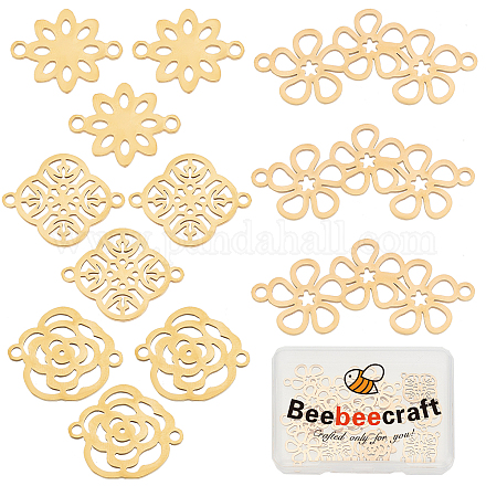 Beebeecraft 12Pcs Flower Connectors Charms 4 Style Floral Pendant Links Stainless Steel Connector Charms with Double Loops for Bracelet Earring Necklace Jewelry Making STAS-BBC0001-09-1