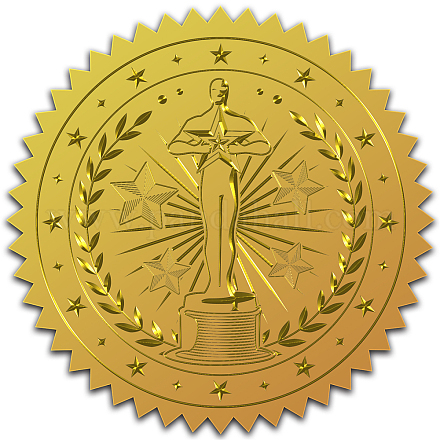 Craspire 100 pièces feuille d'or autocollants certificat en relief sceaux homme d'or auto-adhésif autocollants médaille décoration autocollants certification graduation notaire d'entreprise joints enveloppe DIY-WH0211-123-1