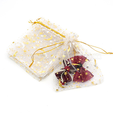 Bolsas de regalo con cordón de organza rectangulares estampadas en caliente WG15067-01-1