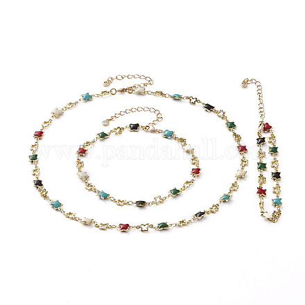 Handmade Brass Enamel Link Chains Jewelry Sets SJEW-JS01163-1