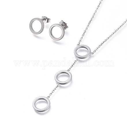 Round Ring 304 Stainless Steel Jewelry Sets SJEW-M097-22P-1
