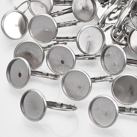 Flat Round Tray Smooth Surface 304 Stainless Steel Leverback Earring Findings X-STAS-R065-66-1