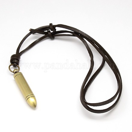 Retro Men's Adjustable Leather Cord Alloy Bullet Pendant Necklaces NJEW-L052-10AB-1