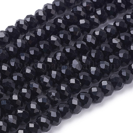 Faceted Black Glass Rondelle Bead Strands X-GLAA-R029-4mm-17A-1