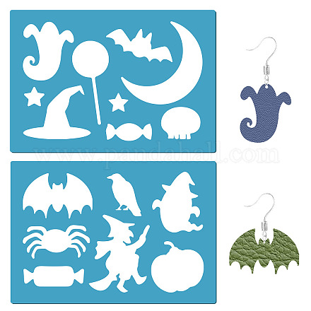 GORGECRAFT 2 Styles Halloween Earrings Making Template Pumpkin Stencils Reusable Bat Spider Witch Ghost Spider Star Moon Acrylic Cutting Stencils for Bracelets Earrings Jewelry Making Crafts Painting DIY-WH0359-041-1