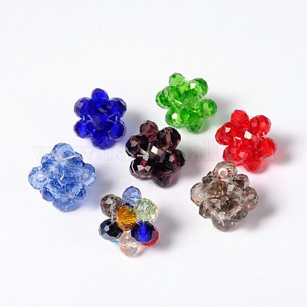 Faceted Dyed Weaved Flower Glass Woven Beads GLAA-JF-8MM-M-1