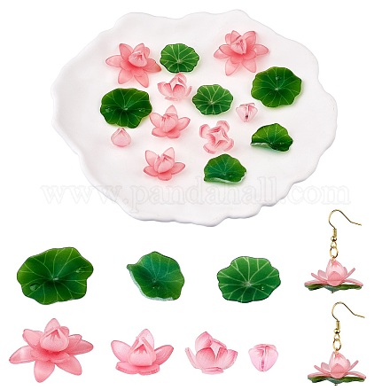 14 pièce 7 styles pendentif à breloque lotus en acrylique coloré fleur feuille charme plantes pendentif à breloque pour bijoux boucle d'oreille bracelet fabrication artisanat JX564A-1