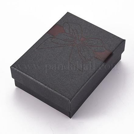 厚紙のネックレスまたはブレスレットの箱  内部のスポンジ  長方形  ちょう結びの模様  グレー  9.1x6.9x3.15cm CBOX-T003-02C-1