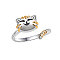 Adjustable Opening Brass with Enamel Ring, Rotating Ring, Cat, Colorful, 9mm