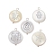Natural Freshwater Shell Pendants, Flat Round Charms with Silver Color Tone Brass Slices, Mixed Shapes, 20x15x4mm, Hole: 1.8mm