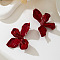 Flower Spray Painted Alloy Stud Earrings, Dark Red, 72x45mm
