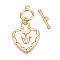 Brass Toggle Clasps, with Shell, Heart with Crown, Real 18K Gold Plated, 18x15x2.5mm, Hole: 5x3mm, Bar: 3x12.5x2mm, Hole: 1.2mm, Ring: 10x8x1mm, Hole: 1.4mm