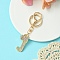 Golden Alloy Rhinestone Keychain, with Alloy Clasp and Iron Rings, Letter J, 10cm, Pendant: 45mm
